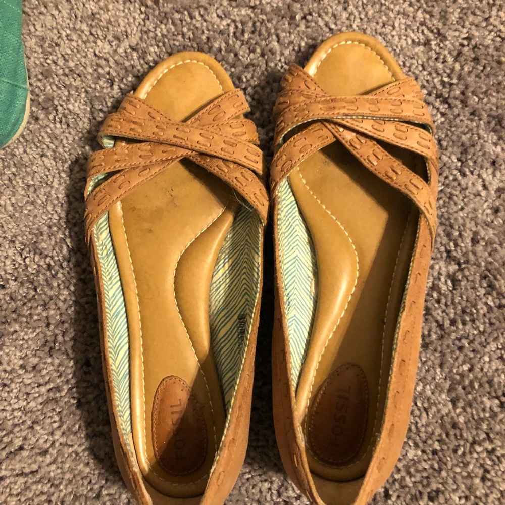 Fossil Leather Peep-Toe Flats